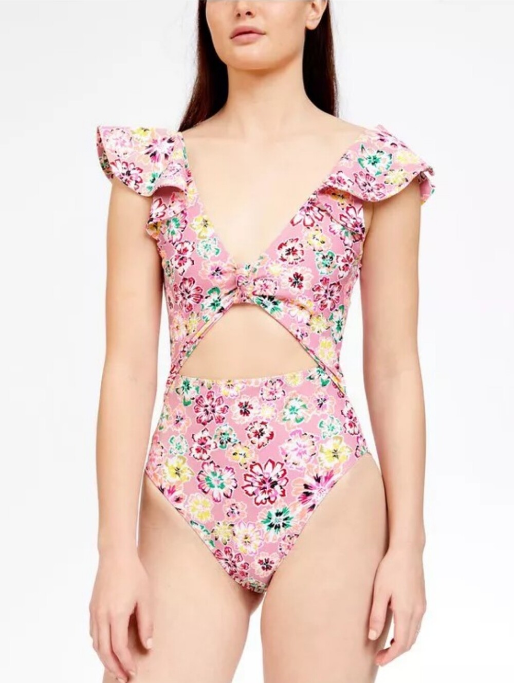 Tanya Taylor Coraline Pink Floral Knot One Piece Swimsuit Womens Size Small